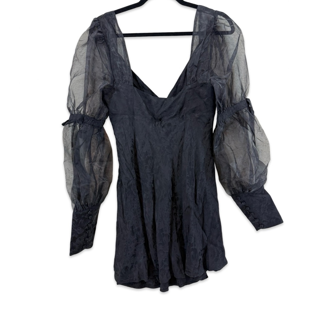 For Love & Lemons Gabrielle Puff Sleeve Mini Dress Black NEW Large - Picture 4 of 8